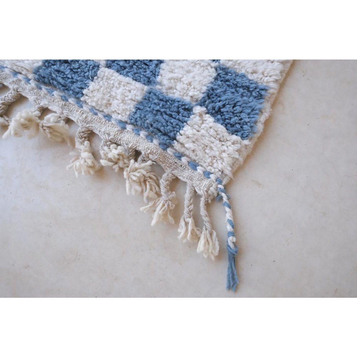 Checkered Berber Wool Rug 156 x 240 cm - Blue