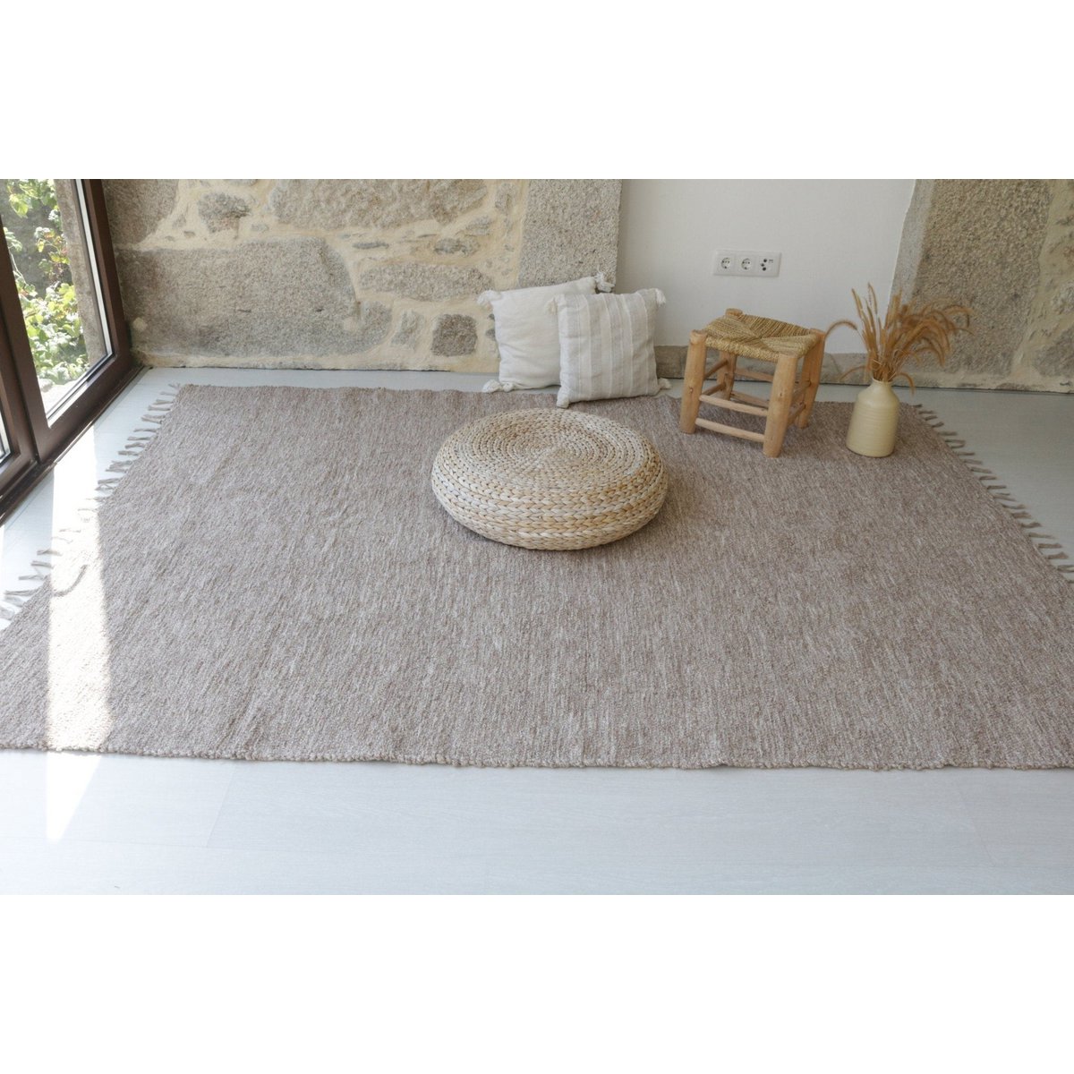 Hand-woven Rug made from Recycled Cotton 170cm x 240cm - Gr-eige