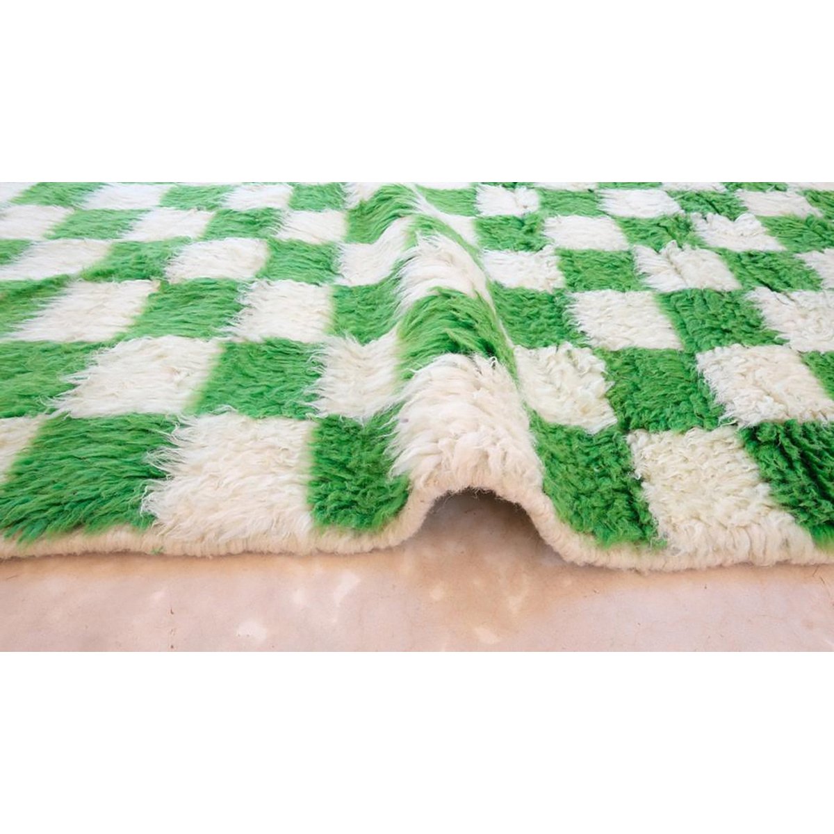 Checkered Berber Wool Rug 161 x 241 cm - Green