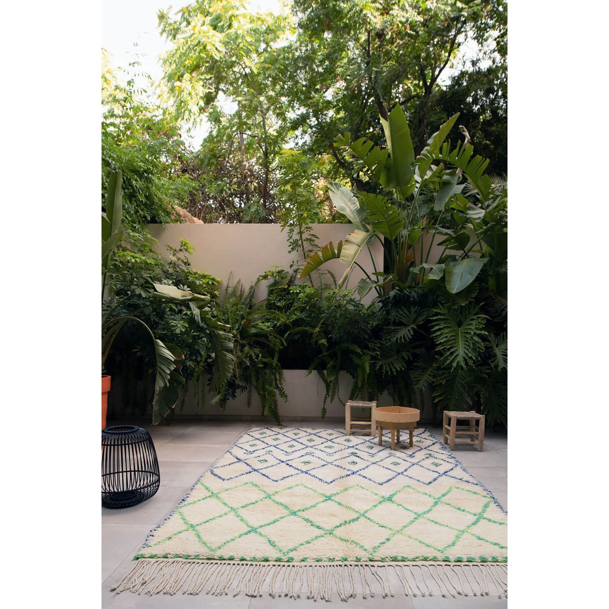 Authentic Moroccan Berber Rug in Majorelle Wool - Blue/Green Diamonds
