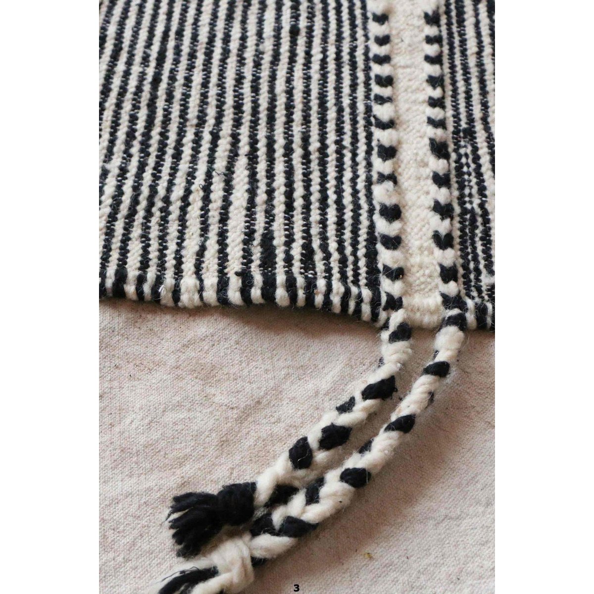 Moroccan Berber Wool Rug 102 x 144 cm - Black & White Stripes
