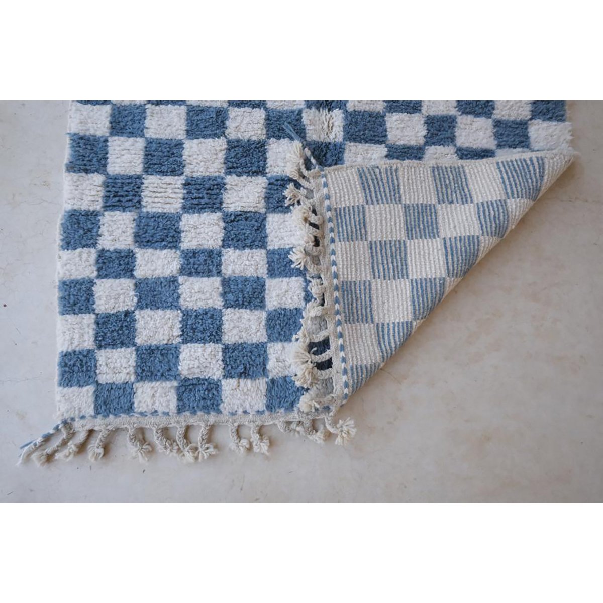 Checkered Berber Wool Rug 156 x 240 cm - Blue
