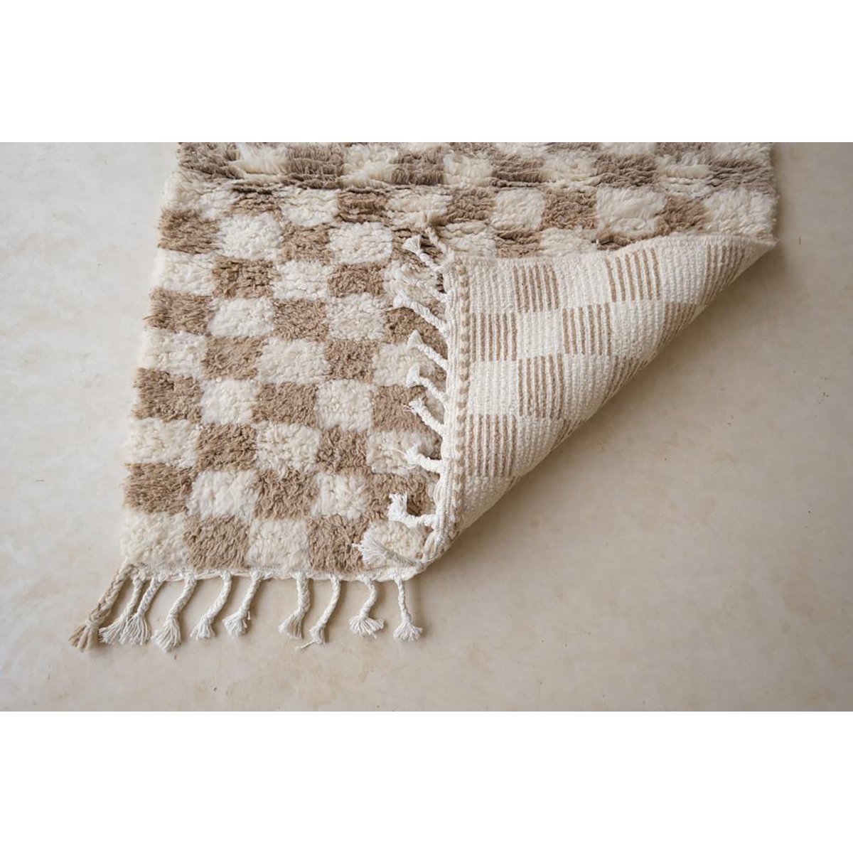 Checkered Berber Wool Rug 110 x 146 cm - Beige