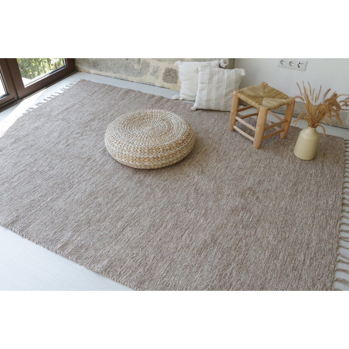 Hand-woven Rug made from Recycled Cotton 170cm x 240cm - Gr-eige