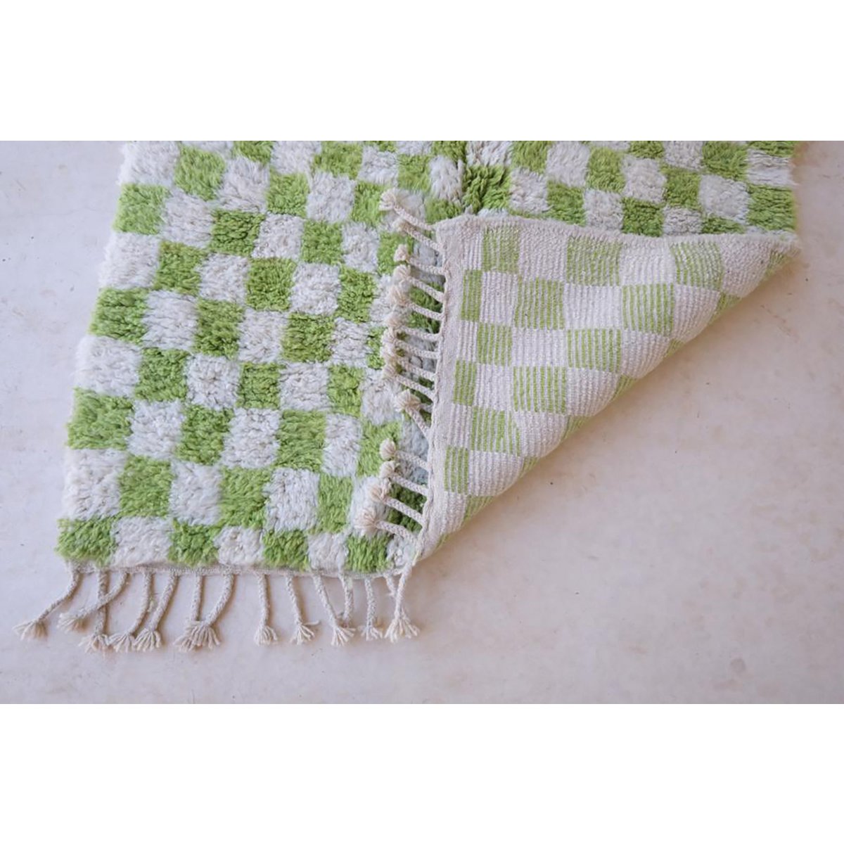 Checkered Berber Wool Rug 153 x 244 cm - Green