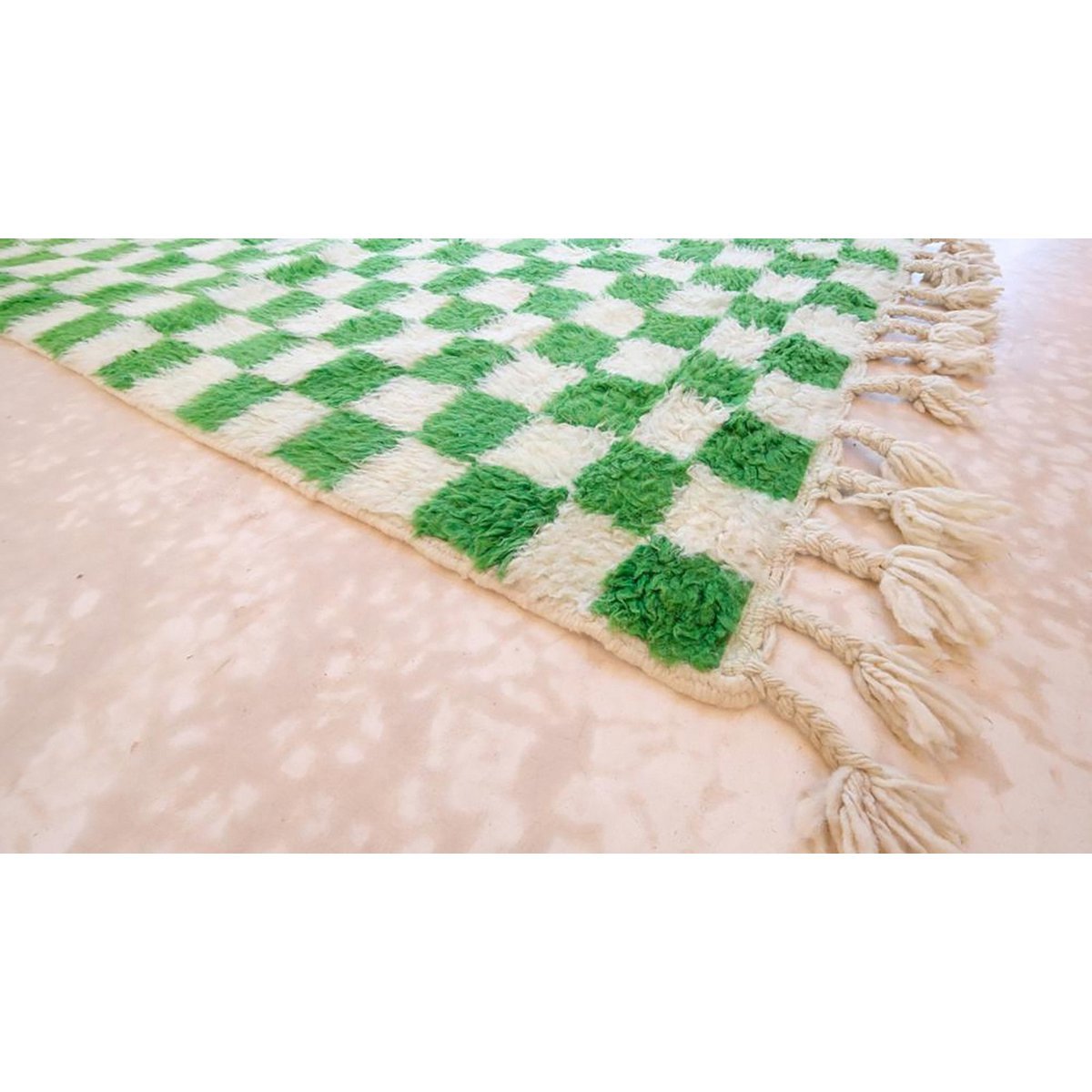 Checkered Berber Wool Rug 161 x 241 cm - Green