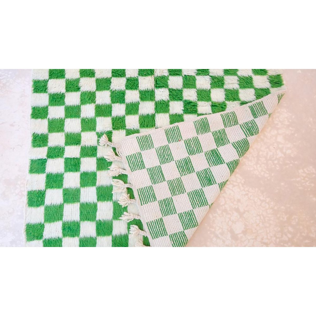 Checkered Berber Wool Rug 161 x 241 cm - Green
