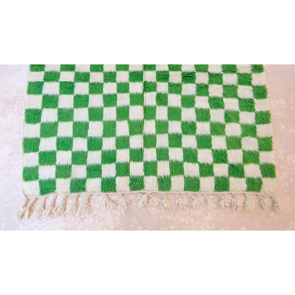 Checkered Berber Wool Rug 161 x 241 cm - Green