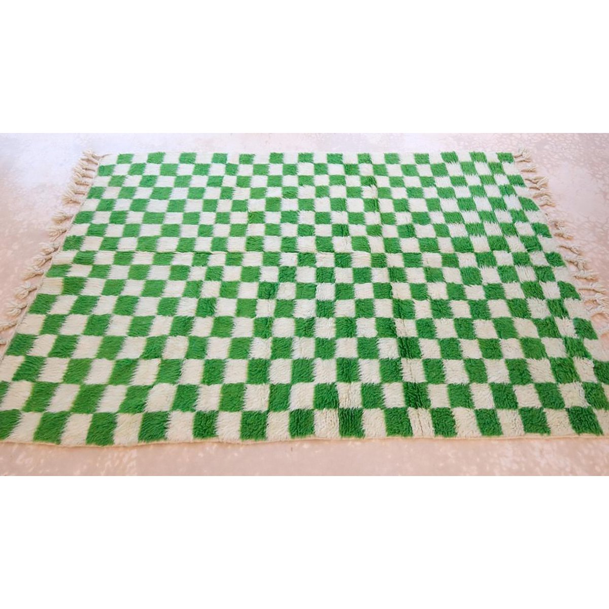 Checkered Berber Wool Rug 161 x 241 cm - Green