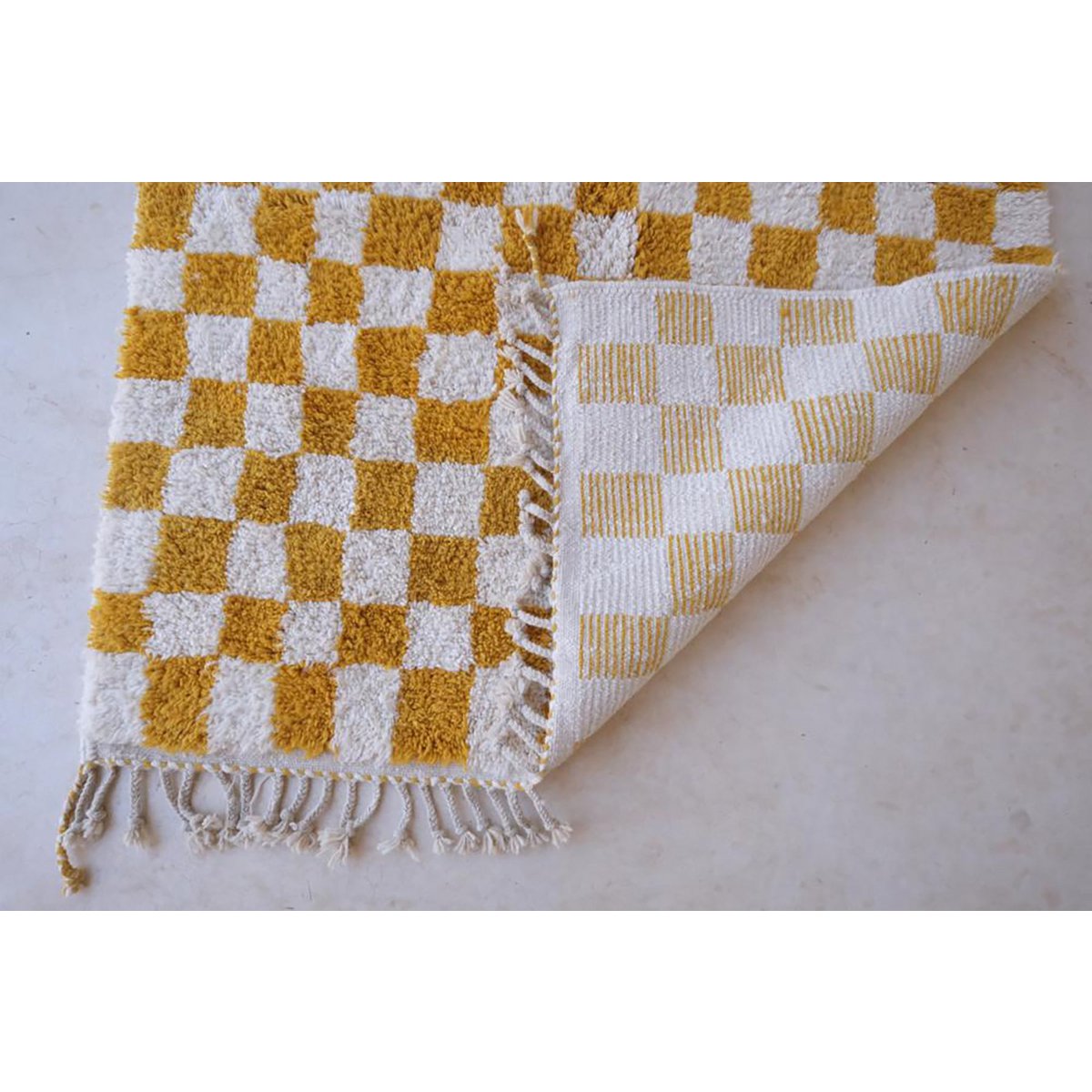 Checkered Berber Wool Rug 156 x 234 cm - Ochre