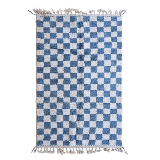 Checkered Berber Wool Rug 156 x 240 cm - Blue