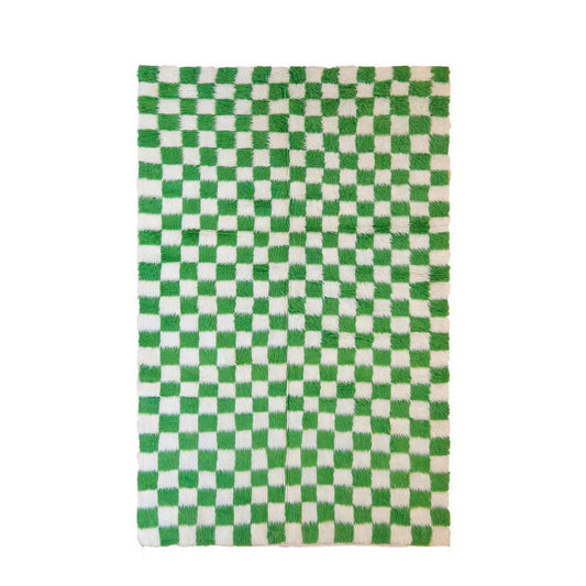 Checkered Berber Wool Rug 161 x 241 cm - Green