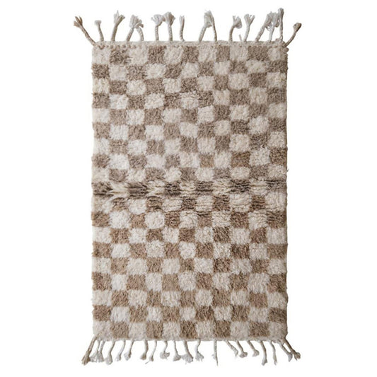 Checkered Berber Wool Rug 110 x 146 cm  - Beige