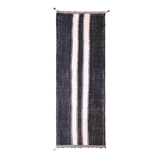 Kilim Berber Wool Hallway Rug 112 x 302 cm - Anthracite Central Stripes