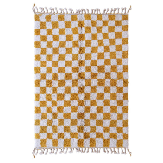 Checkered Berber Wool Rug 156 x 234 cm - Ochre