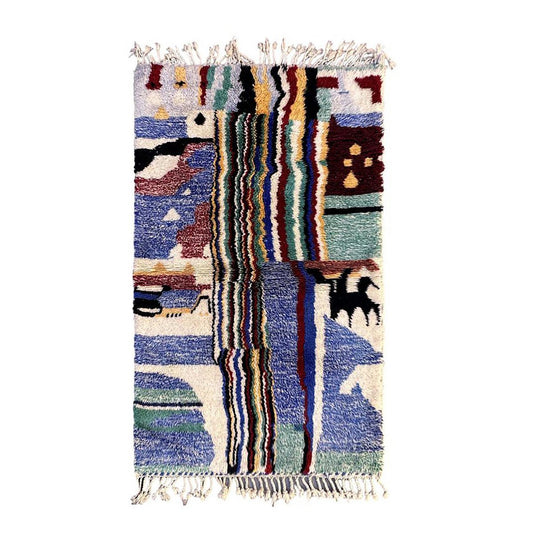 Moroccan Berber Wool Rug 113 x 189 cm - Eclectic Blue