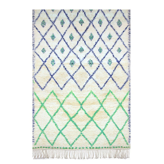 Authentic Moroccan Berber Rug in Majorelle Wool - Blue/Green Diamonds