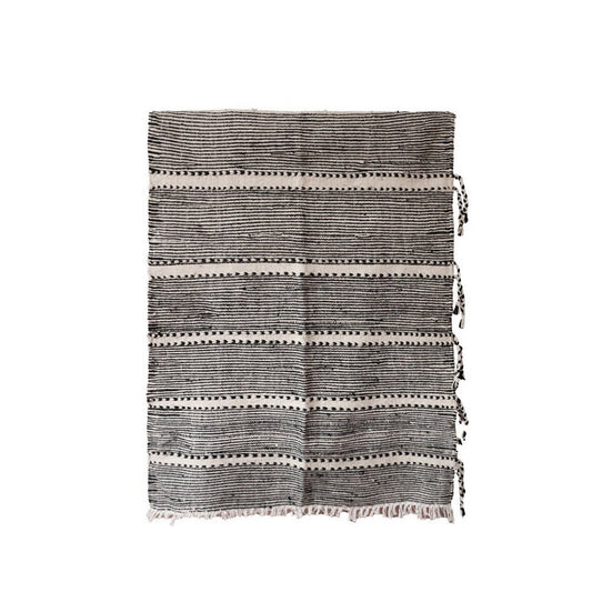 Moroccan Berber Wool Rug 102 x 144 cm - Black & White Stripes