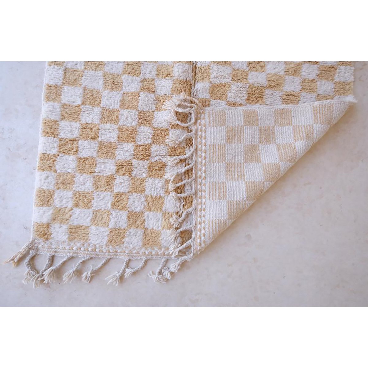 Checkered Berber Wool Rug 164 x 251 cm - Nude