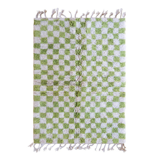 Checkered Berber Wool Rug 153 x 244 cm - Green