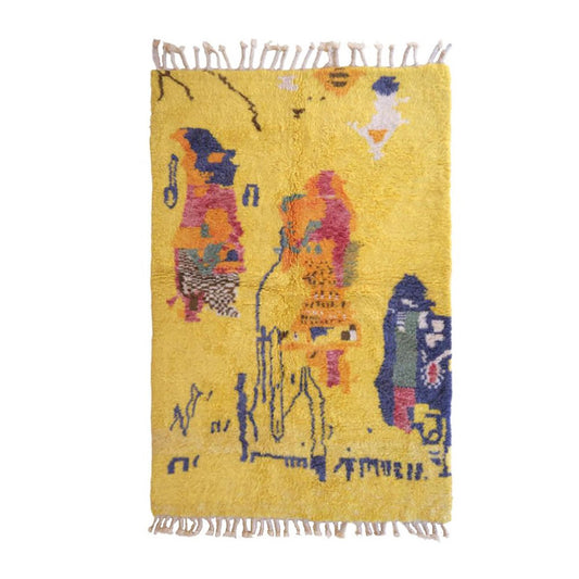 Abstract Berber Wool Rug 164 x 245 cm - Yellow