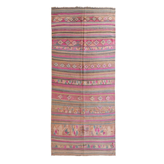 Moroccan Kilim Berber Wool Rug 155 x 363 cm - Pink